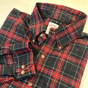 Brooks Brothers Shirt Mens Size XL Red Plaid Slim Fit Button Up Long Sleeve